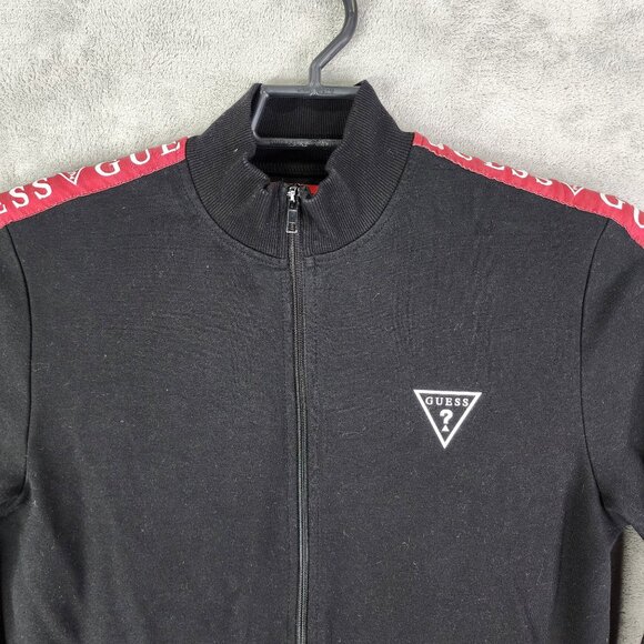 Mens Black & Red Guess Track Jacket Full Zip Long Sleeve Mock Neck Size M - Picture 4 of 11